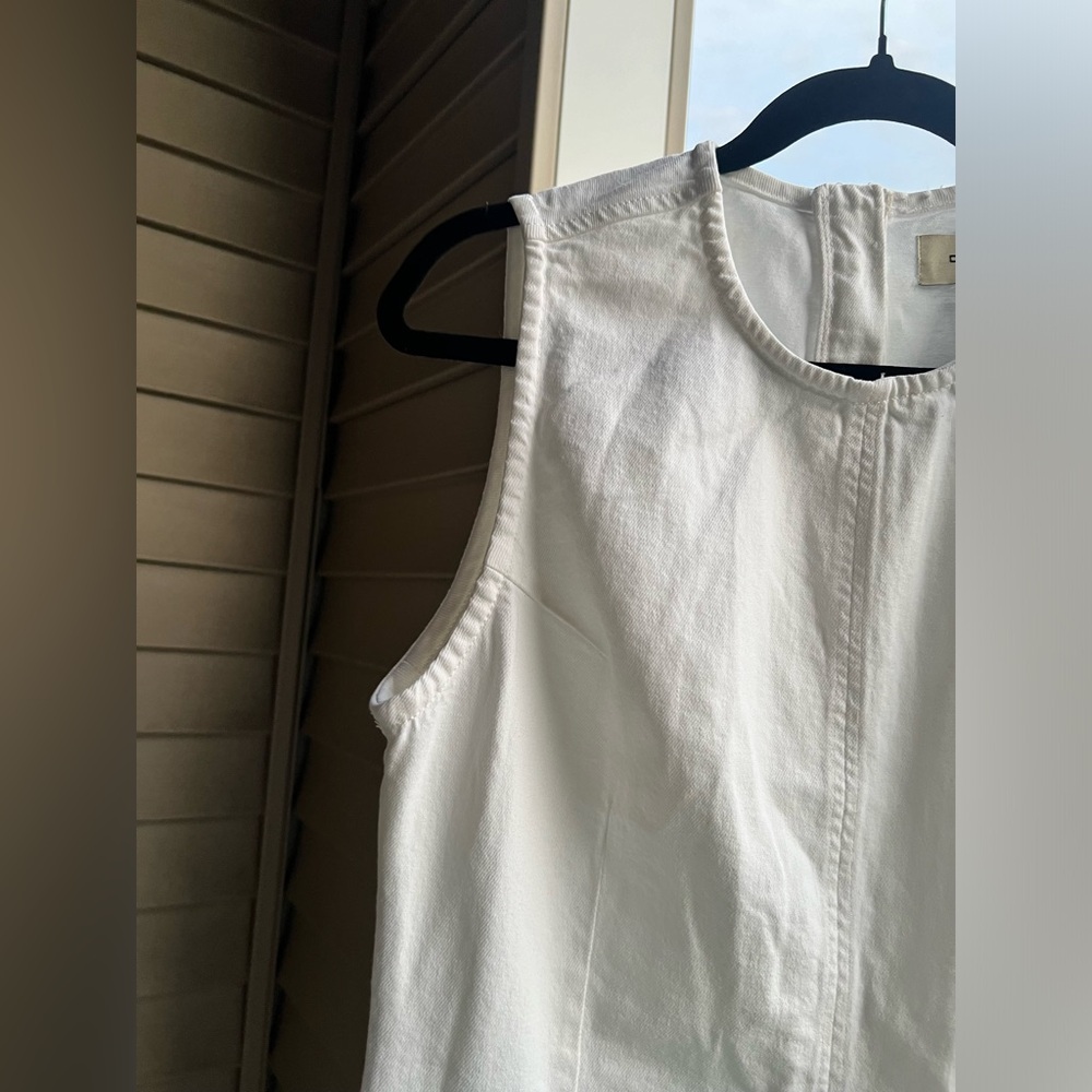 ๐ DL1961 White Denim Sleeveless Stretch Cotton Midi Dress Size L Elegant Summer - Picture 10 of 17